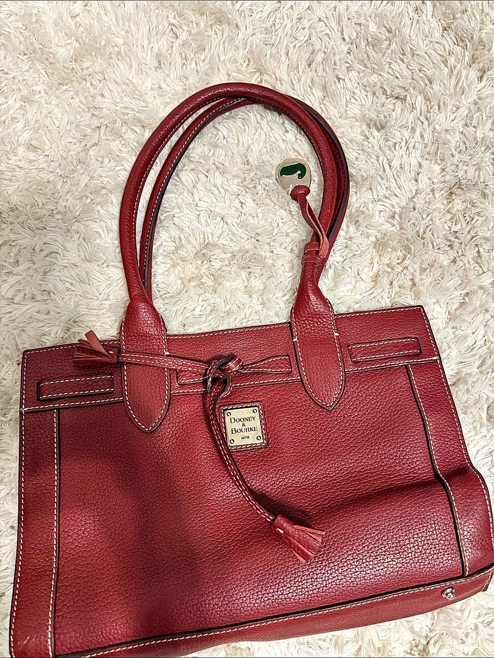Dooney & Bourke Pebble Grain Tassel Tote Red